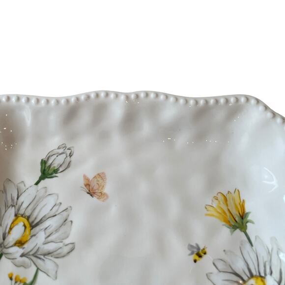 MAXCERA Spring Easter Bee Butterfly Daisy Square Dinner Plates Set of 4 New - Picture 10 of 15